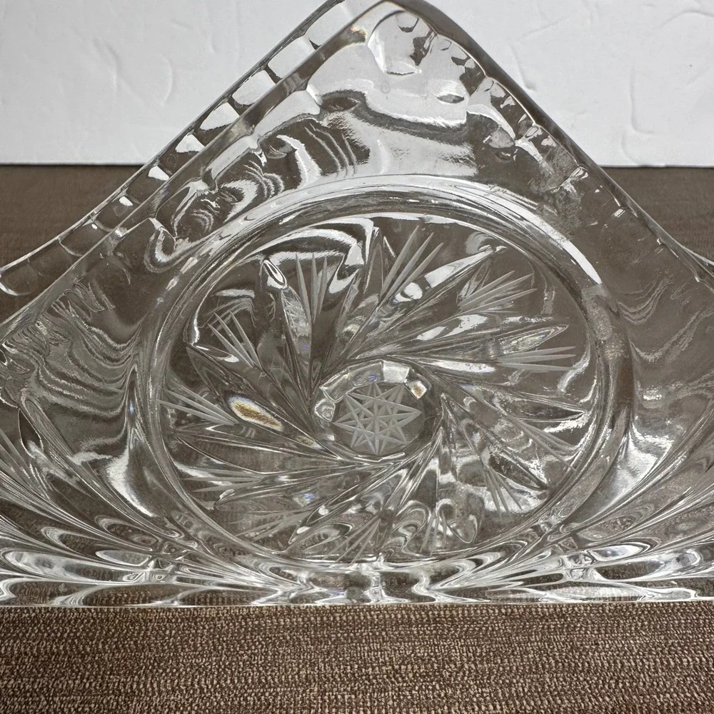 Crystal Glass Napkin/Letter Holder Cut Glass Starburst Design‎ Clear Heavy Duty